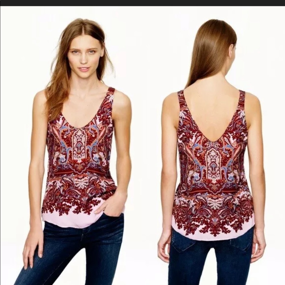 J crew cate cami paisley maroon NWT silk sz 6
